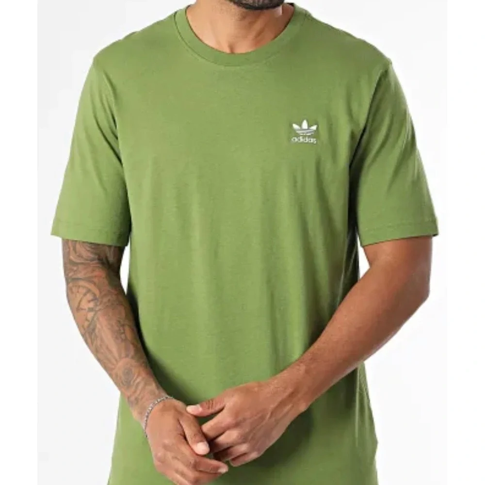 Mens XL ADIDAS ORIGINALS logo ESSENTIALS TREFOIL‎ T TEE SHIRT Olive GREEN JV5938
